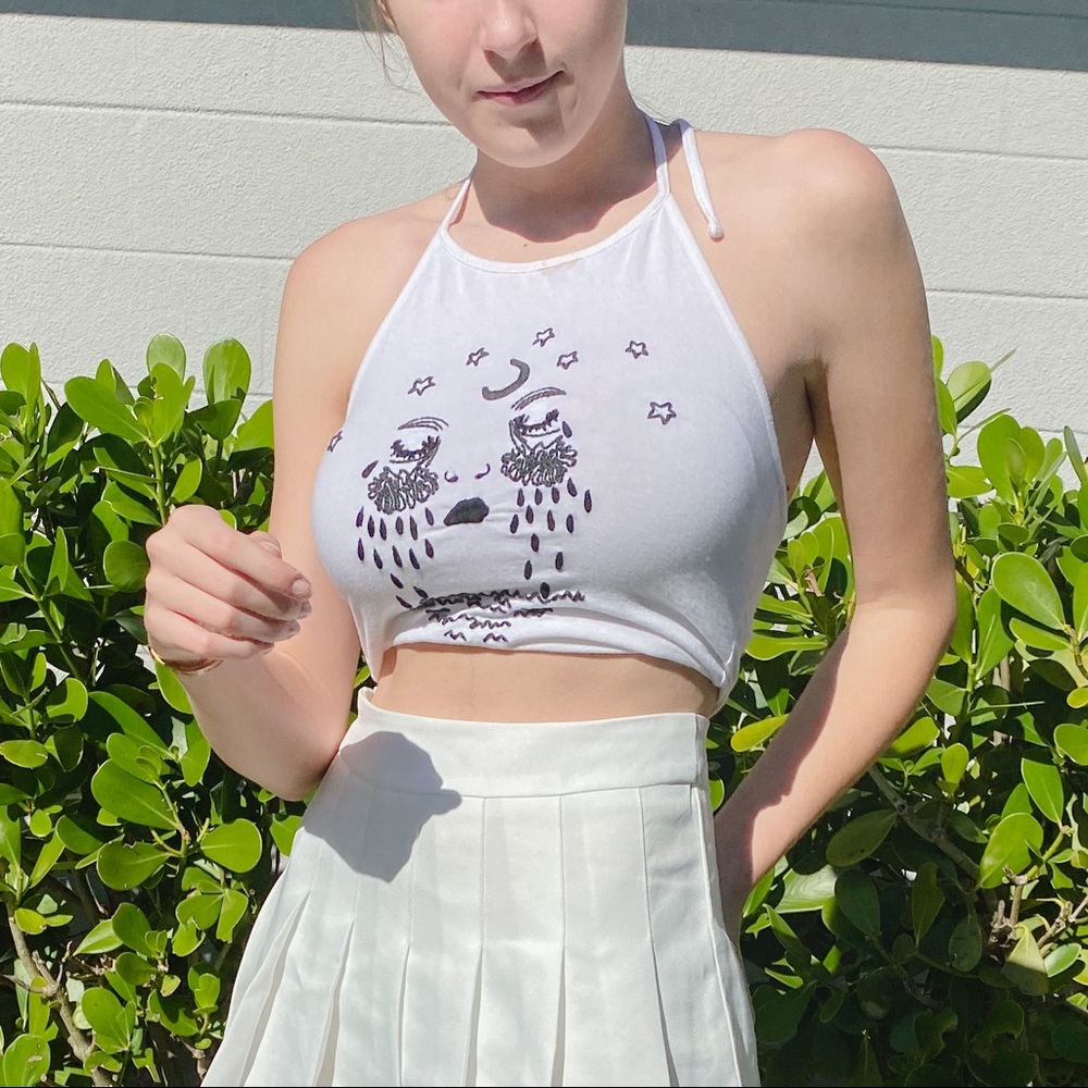 Embroidered brandy melville halter crop top